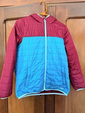 L.L.Bean Hooded Fleece Jacket - Burgundy & Light Blue